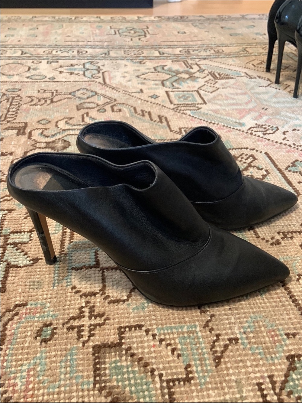 Dolce Vita Black Leather Pointed-Toe Mule Heels